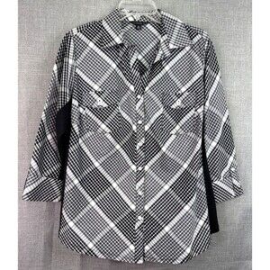 Zac & Rachel 3/4 Sleeve Button Down Shirt Women's Size 1X Black White Plaid